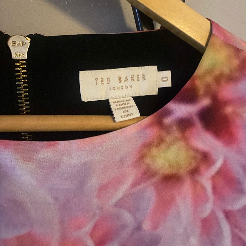 Ted Baker Floral Short Sleeve Shift Mini Eoessa Dress Size XS 0 Pink Green EUC - Picture 2 of 7